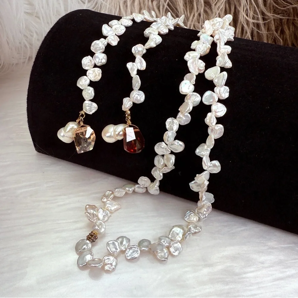 Vintage Freshwater Pearl Crystal Lariat Necklace